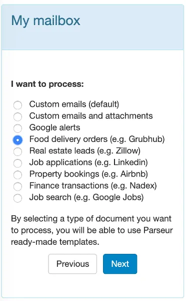 Select mailbox type as food delivery order