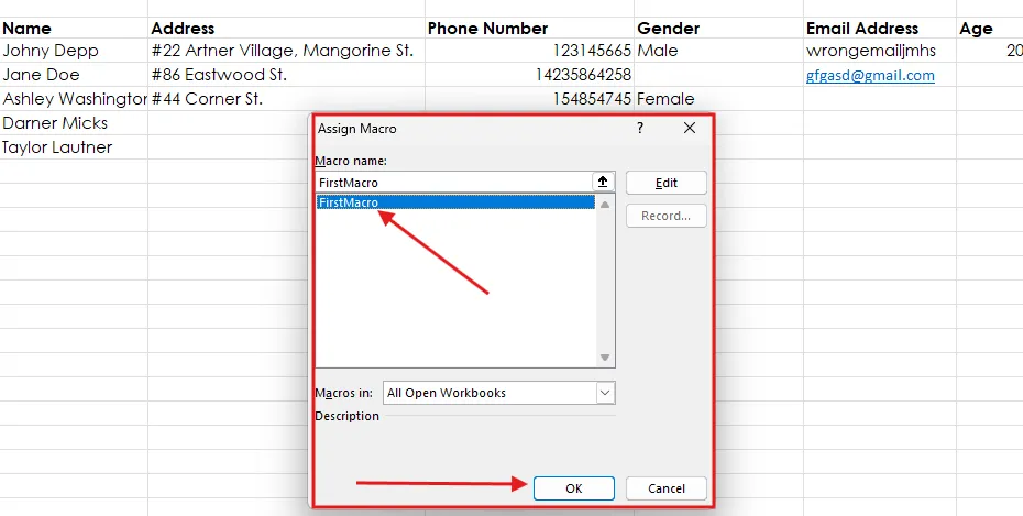 Select recorded macro A screen capture of Excel