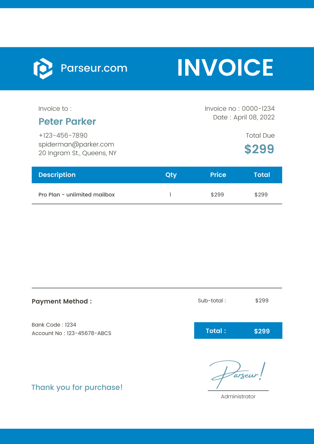 A PDF invoice is an example of semi-structured data. All invoices from this supplier will look similar, but a machine cannot access the data immediately without using a PDF parser A screen capture of semi-structured data