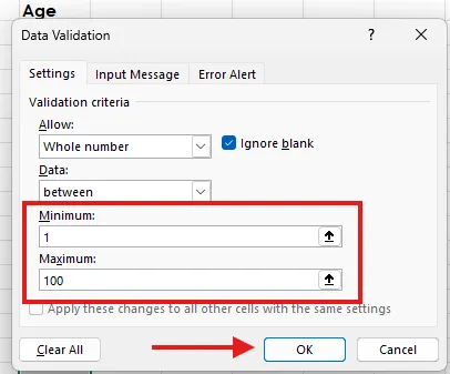 Set a min and max value A screen capture of Excel