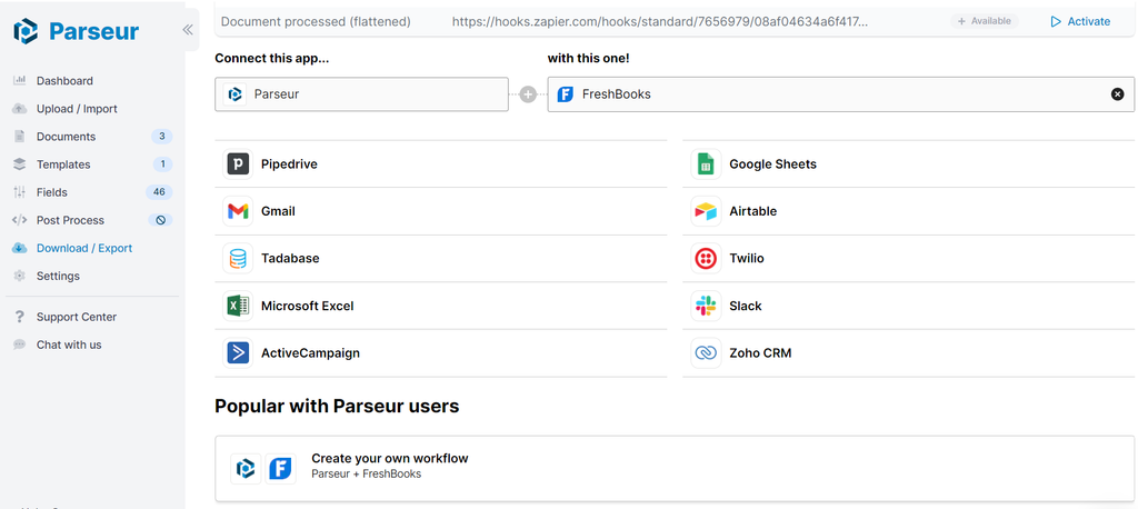 Choose FreshBooks from export