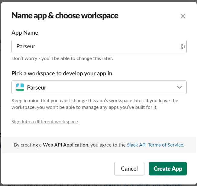 Create a slack app