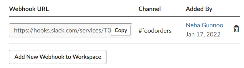 Webhook URL generated automatically
