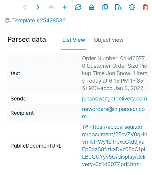 Parsed data from food orders