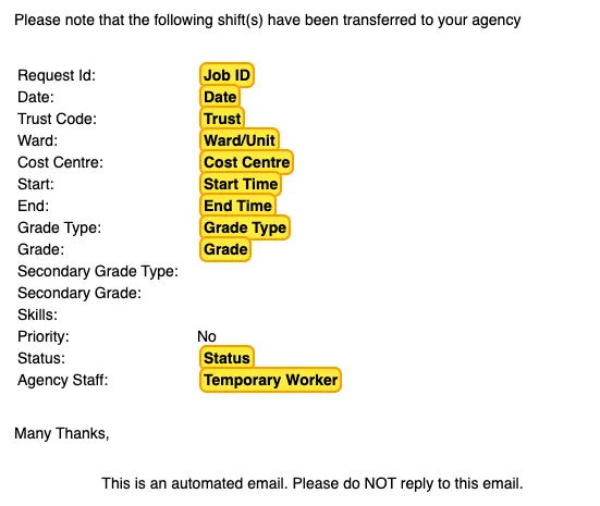 Example of a staffing request template A screen capture of staffing template