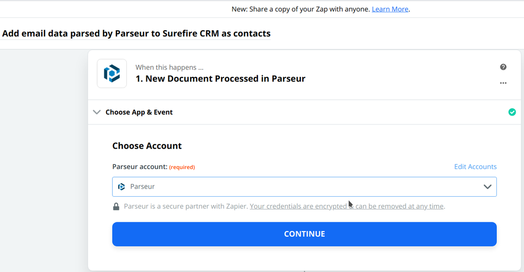 Choose your parseur account