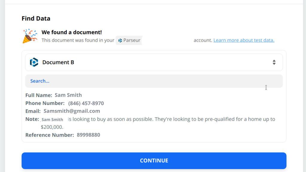 The parsed email data will be retrieved from Parseur