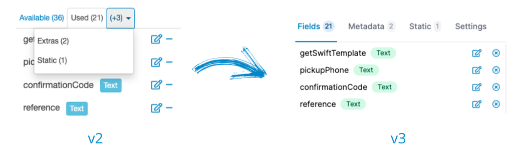 null A screen capture of template editor v3 simpler tabs