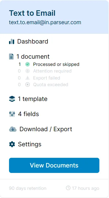 Example of a text to email mailbox A screen capture of email mailbox