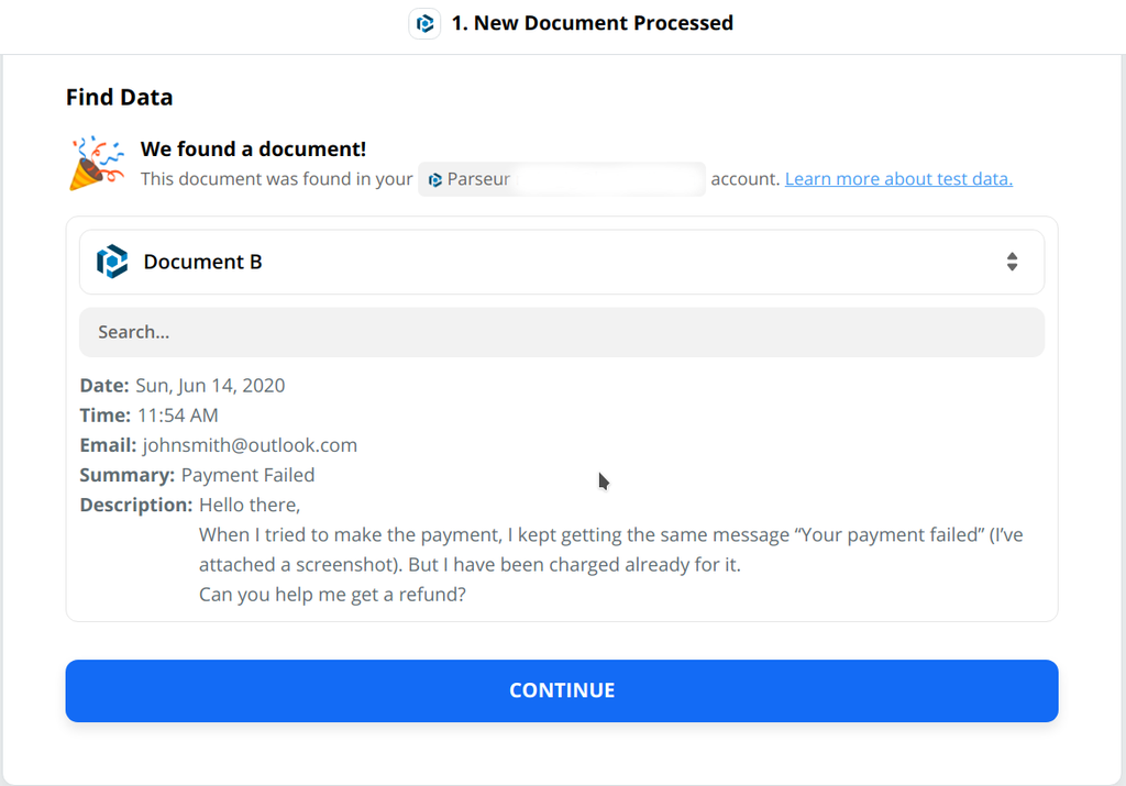 ...and retrieve the parsed email data as extracted by Parseur
