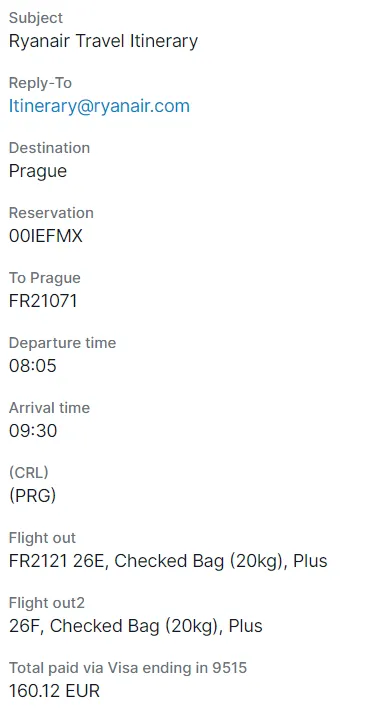 Parsed travel data A screen capture of travel data