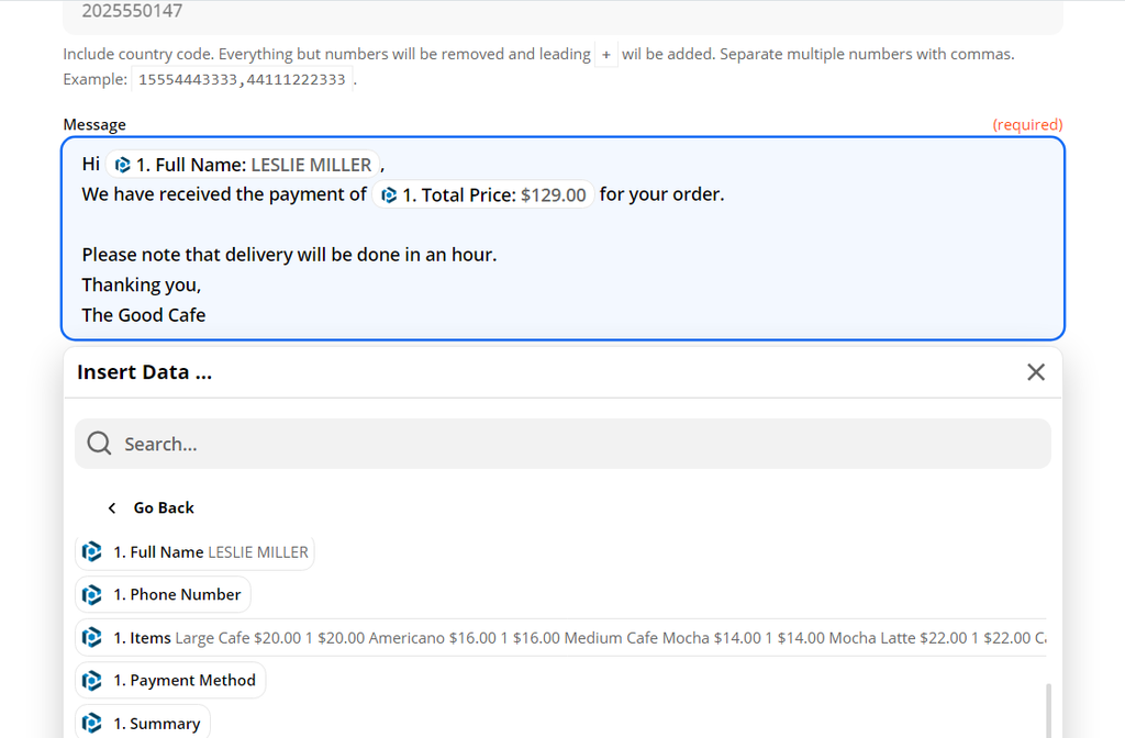 Customization of data in Zapier (cont.)