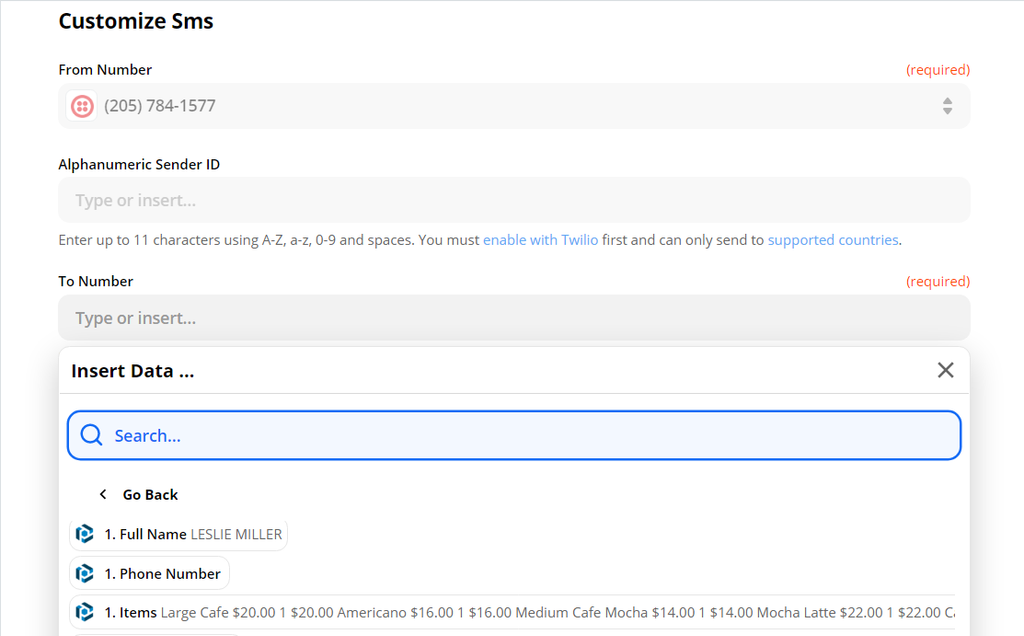 Customization of data in Zapier