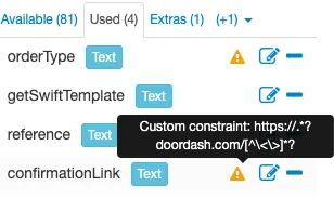 hover the exclamation sign to see the constraint applied on the field A screen capture of field constraints