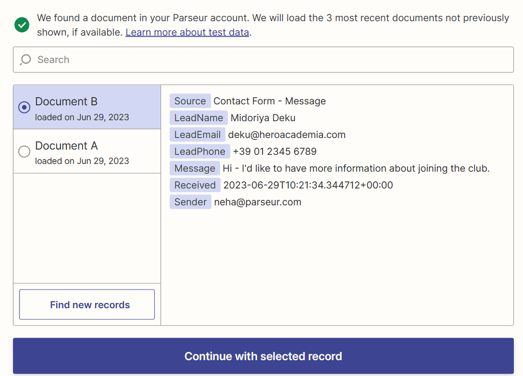 Parsed data from wealthbox
