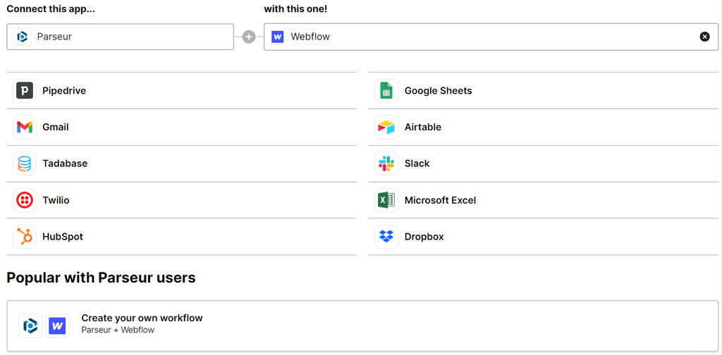 Click on "Zapier" and "Webflow"