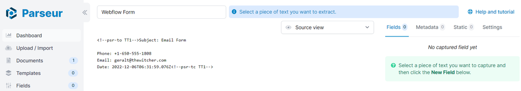 Verify if the data has been sent to Parseur