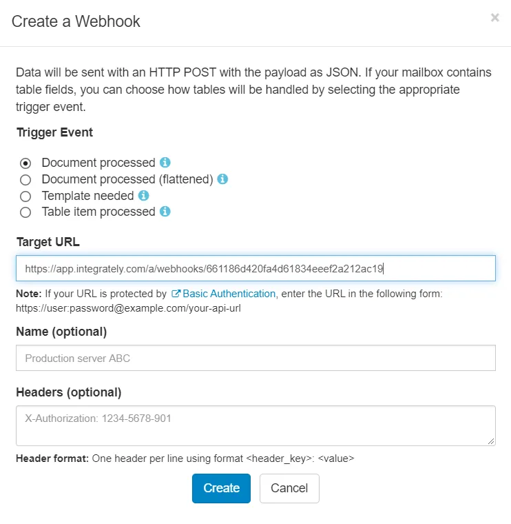 Integrately connection with Parseur