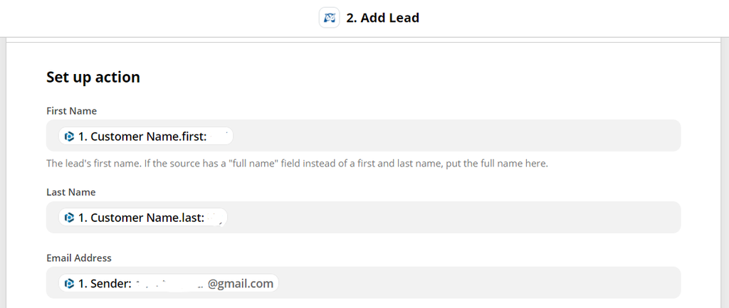 Map the data from Parseur to the lead details
