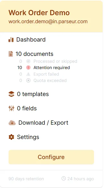 Work order mailbox A screen capture of work order mailbox
