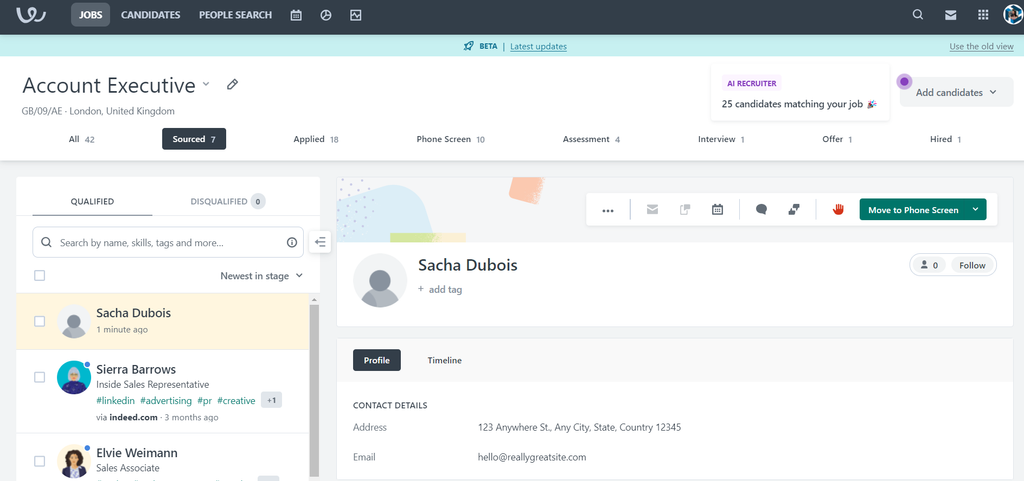 Candidate created successfully in Workable