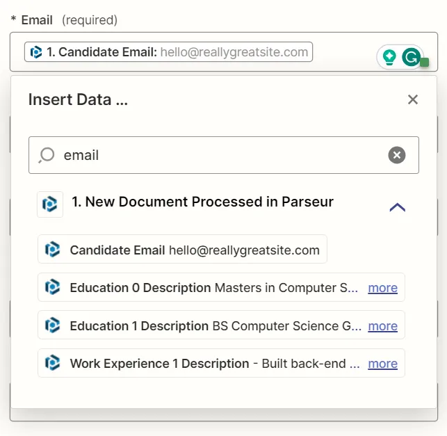 Customize the candidate profile with the resume data
