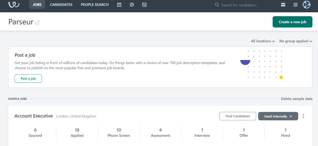 Workable A screen capture of workable