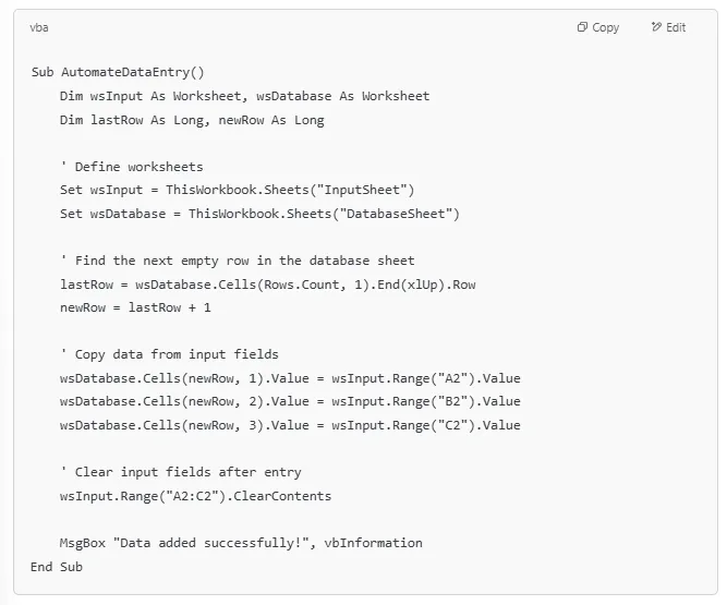 Write a simple script A screen capture of Excel