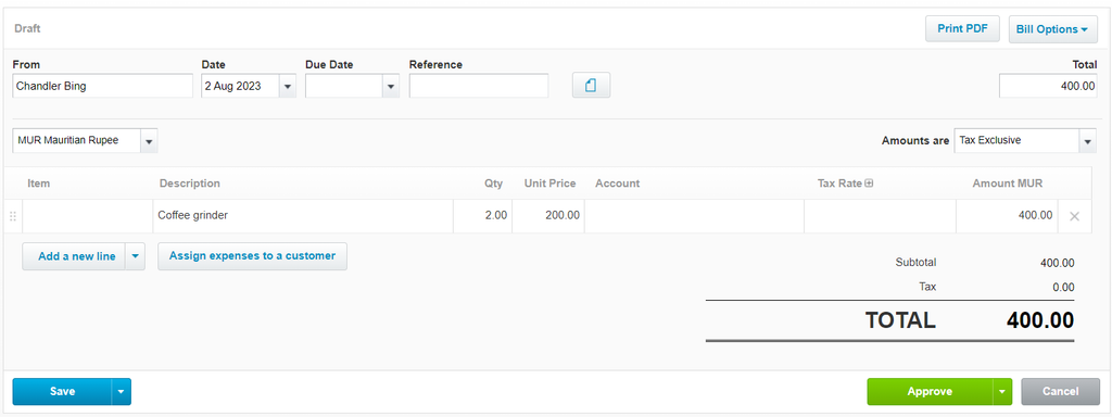 Bill created successfully in Xero