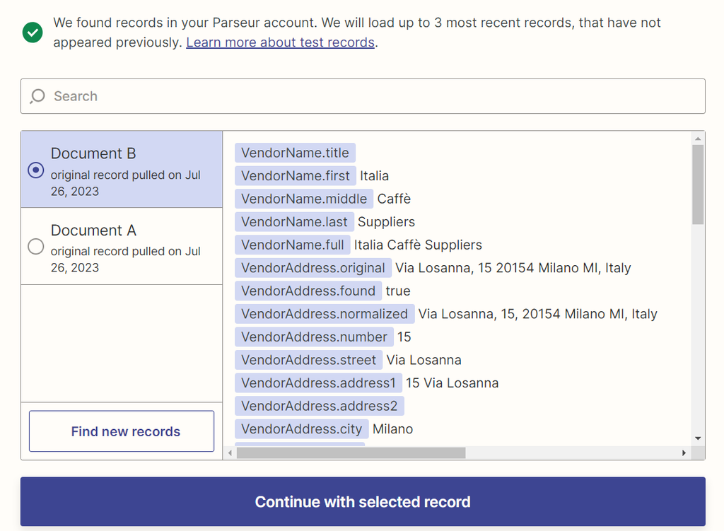 Zapier retrieves the data from Parseur