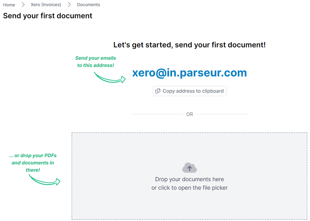 Upload an invoice to the mailbox