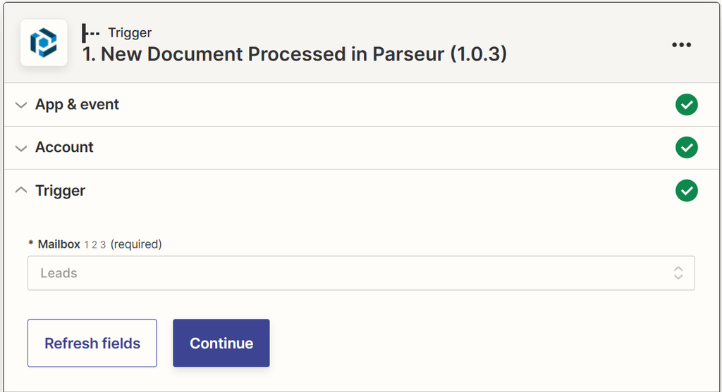 Choose the mailbox leads A screen capture of parseur mailbox