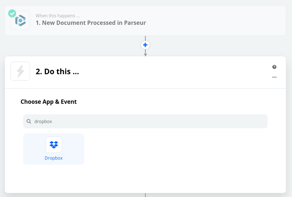 Select Dropbox as action application