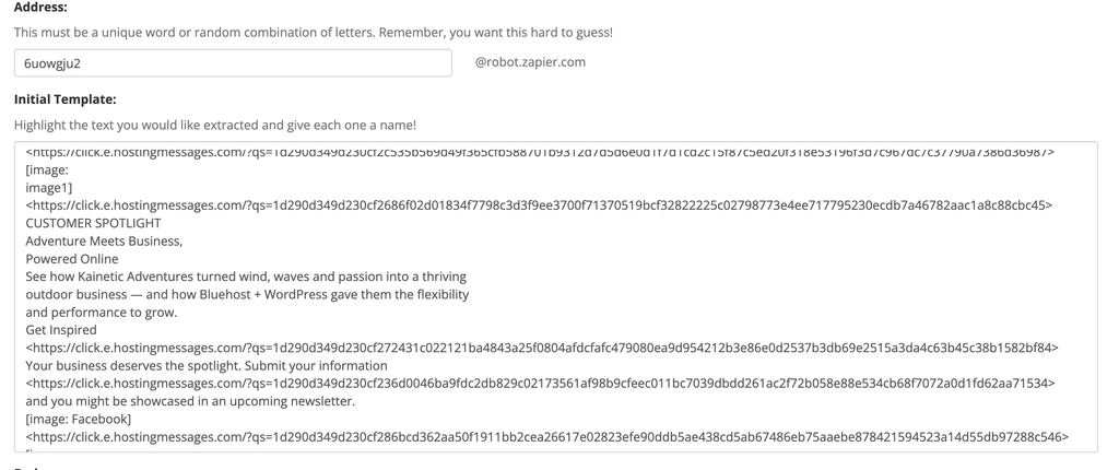Zapier email parser A screen capture