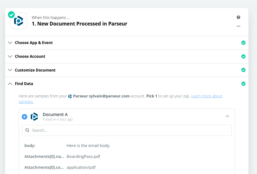 Zapier processes test data