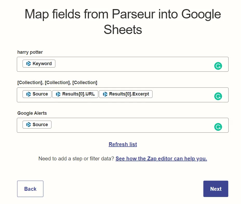 Set up the zap A screen capture of zapier setup