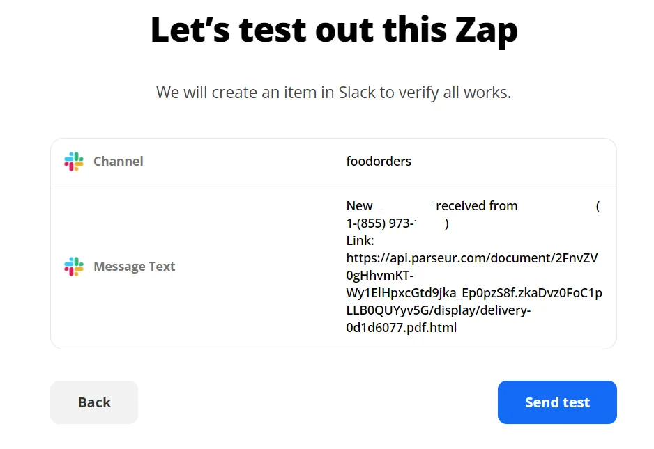 Send a test trigger to Slack