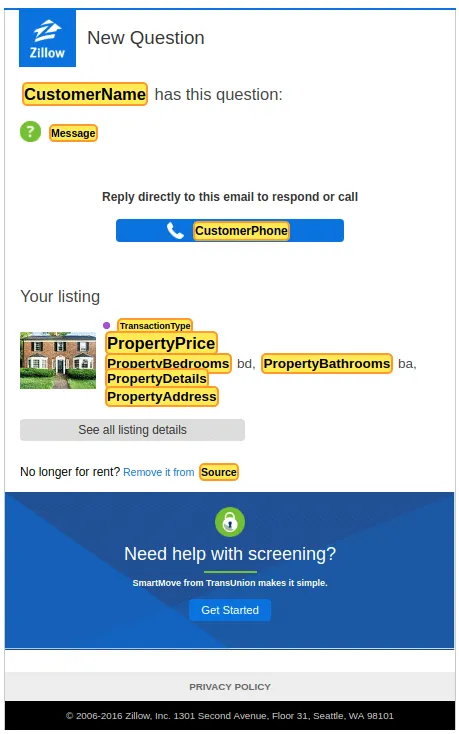 Example of a ready-made template from Zillow A screen capture of zillow template